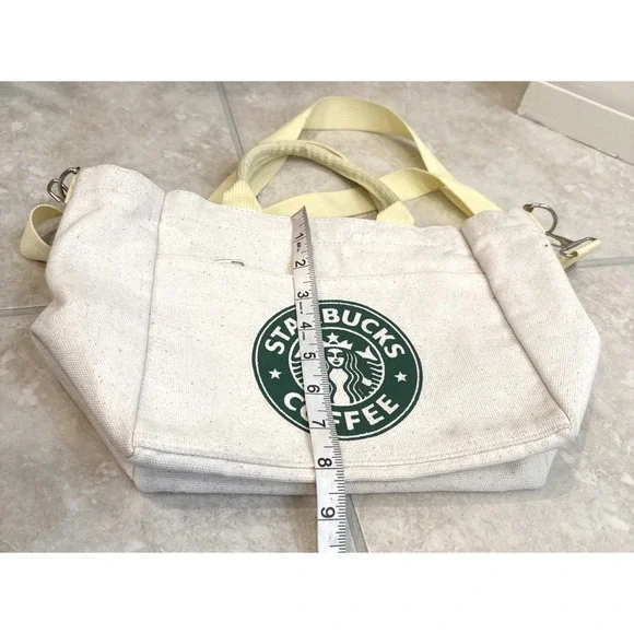 Starbucks Exclusive Tote bag - Ivory Canvas Yellow Top Handle Crossbody Zip Top - Picture 9 of 10